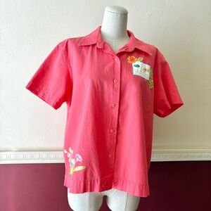 Vintage Erika casual button down top salmon pink women's PXL beachy resortwear